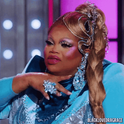 Drag Queen In Blue Jacket And Earrings Blacklovedragrace GIF