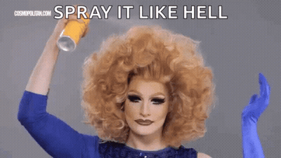 Drag Queen Spraying Hair GIF
