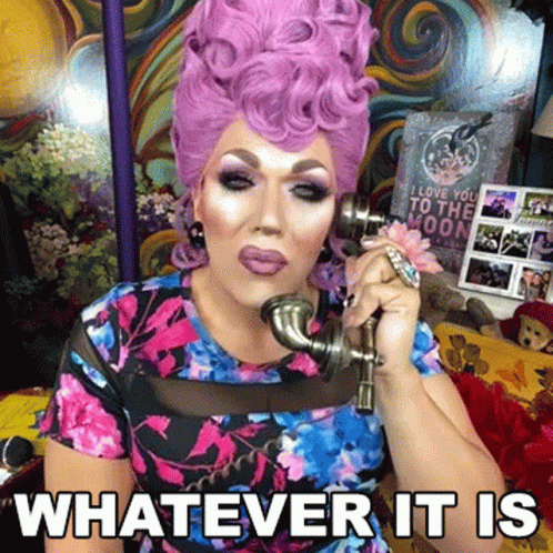 Drag Queen With Purple Hair Talking On Phone GIF