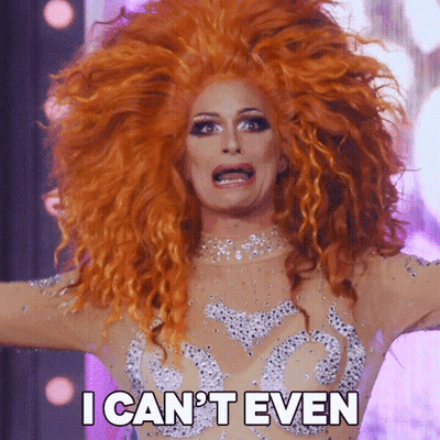 Drag Queen With Red Hair Making Funny Face Saying I Can't Even GIF
