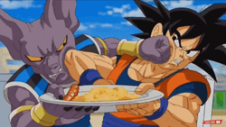 Dragon Ball Beerus Fighting Goku Over Food GIF