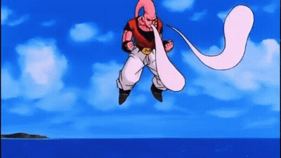 Dragon Ball Z Character Flying With Pink Bubble GIF