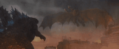 Dragon Flying Over City Fighting Monster GIF