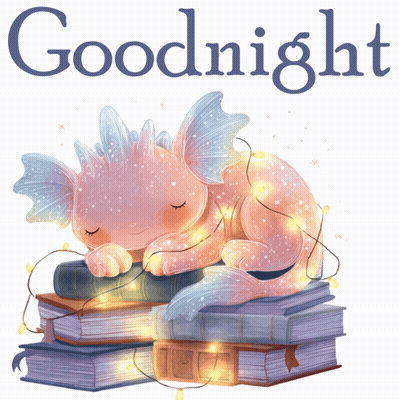 Dragon Sleeping On Books Saying Goodnight GIF