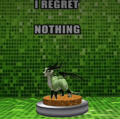Dragon Statue On Cake Saying I Regret Nothing GIF