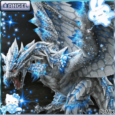 Dragon With Bunny And Angel Button GIF