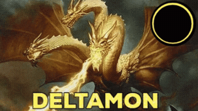 Dragon With Deltamon In Yellow Letters GIF