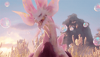 Dragon With Pink Wings And Soap Bubbles GIF