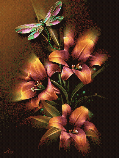 Dragonfly Sitting On Flower With R GIF