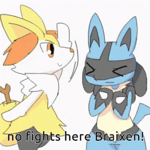 Drawing Of Fox And Rabbit Saying No Fights Here Braixen GIF