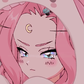 Drawing Of Girl With Pink Hair And Crescent Moon GIF