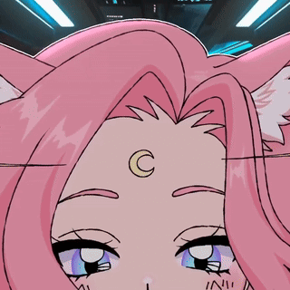 Drawing Of Girl With Pink Hair And Crescent Moon On Forehead GIF