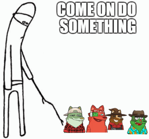 Drawing Of Man Next To Cartoon Characters Come On Do Something GIF