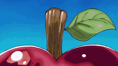 Drawing Of Red Apple With Green Leaf And Wooden Stem GIF