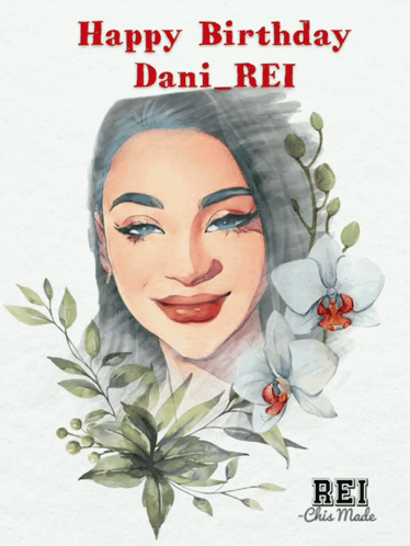 Drawing Of Woman With Flowers And Happy Birthday Dani_Rei GIF
