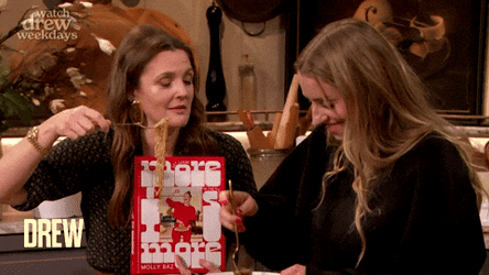 Drew Barrymore Eat Noodle GIF