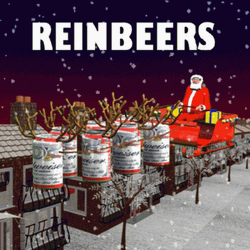 Drunk Santa On Sleigh With Reinbeers GIF