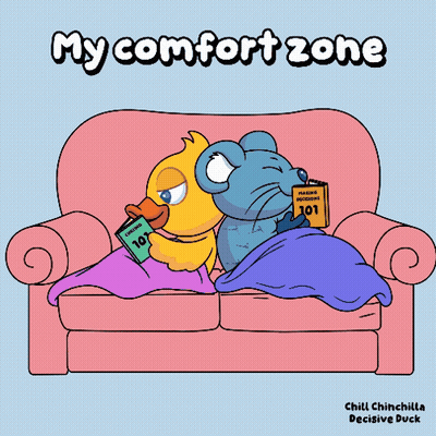 Duck And Mouse Sitting On Couch My Comfort Zone GIF