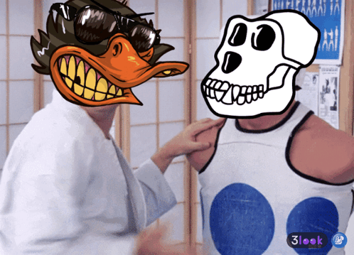 Duck And Skull Cartoon With 3Look GIF