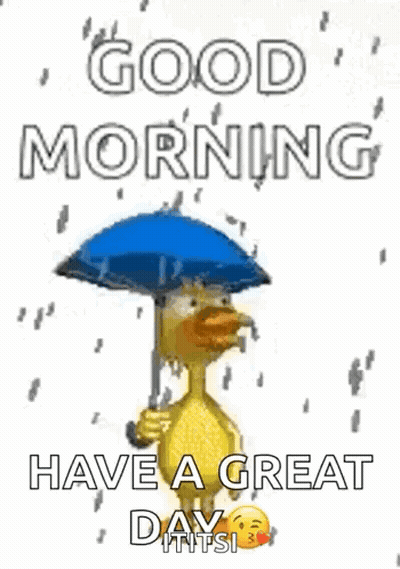 Duck Holding Blue Umbrella In Rain GIF