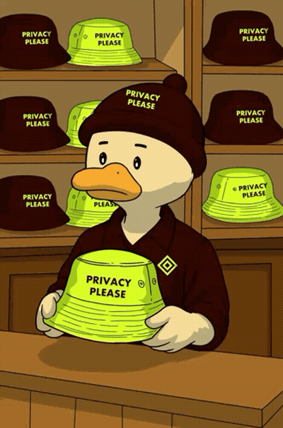 Duck Holding Hat Saying Privacy Please GIF