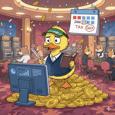 Duck In Casino With Tax Day Calendar GIF