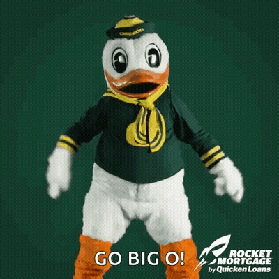 Duck Mascot Dancing Says Go Big O GIF