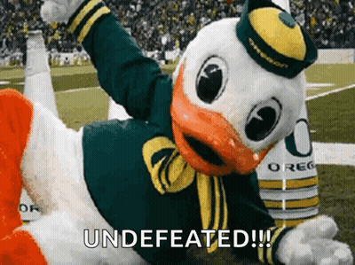 Duck Mascot Lying With Undefeated GIF