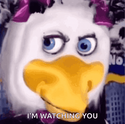 Duck Mascot Says I'm Watching You GIF