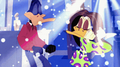 Duck Standing Next To Woman In Polka Dot Dress GIF