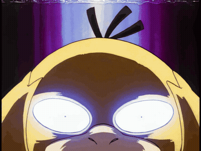Duck With Glowing Eyes On Purple Background GIF