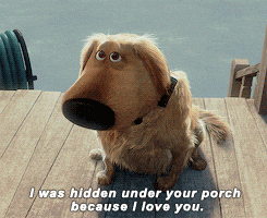 Dug Hides Under Carl Porch GIF