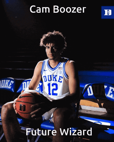 Duke Basketball Player On Bench With Basketball GIF