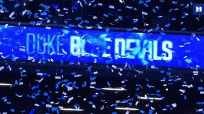 Duke Blue Devils Confetti Falling In Front Of A Large Screen GIF