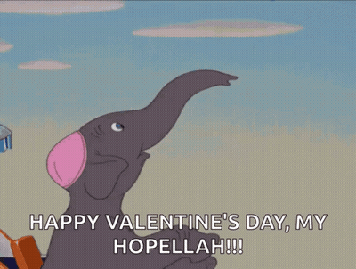 Dumbo Is Holding A Baby Elephant In His Arms And Says " Happy Valentine 'S Day My Hopelah " GIF