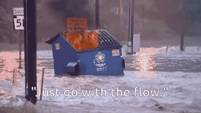 Dumpster Floating In Flooded Area Just Go With The Flow GIF