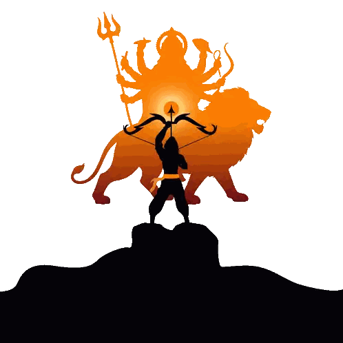 Dussehra Poster With Silhouette Of Man With Bow And Arrow Sticker