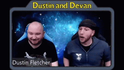 Dustin Fletcher And Devan Sitting In Front Of A Galaxy GIF