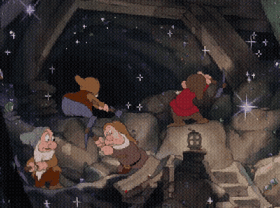 Dwarfs Working In Cave With Lamp GIF