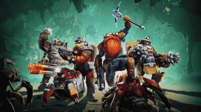 Dwarves In Cave Holding Weapons And Hammer GIF