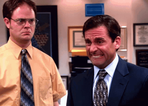 Dwight Schrute And Michael Scott Are Standing Next To Each Other In An Office GIF