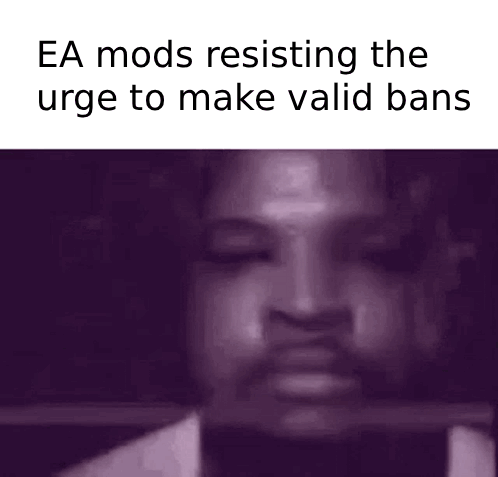 Ea Mods Resisting The Urge To Make Valid Bans Is A Meme Of A Man With A Sword In His Mouth . GIF