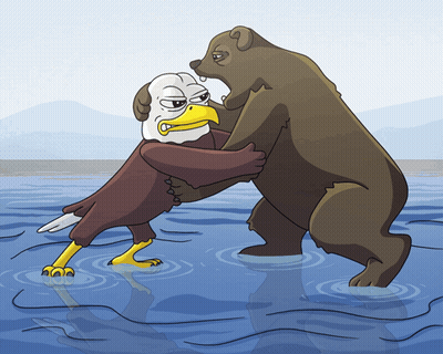 Eagle and Bear Fighting in Water