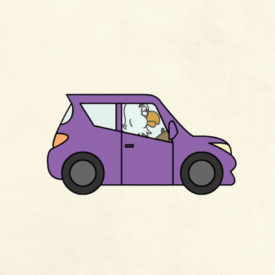 Eagle Driving Purple Car With Open Doors GIF