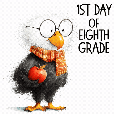 Eagle Wearing Glasses And Scarf Holding Apple 1St Day Of Eighth Grade GIF