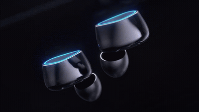 Ear Buds With Digital Display Saying 100% GIF