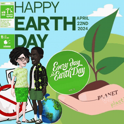 Earth Day Man And Woman Next To Globe GIF