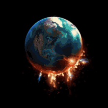 Earth Exploding Mini Fire Explosions Outer Space