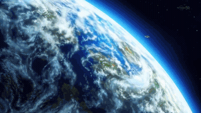 Earth From Space With Plane Flying Over GIF
