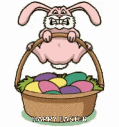 Easter Bunny Jumping Into Basket Of Eggs GIF